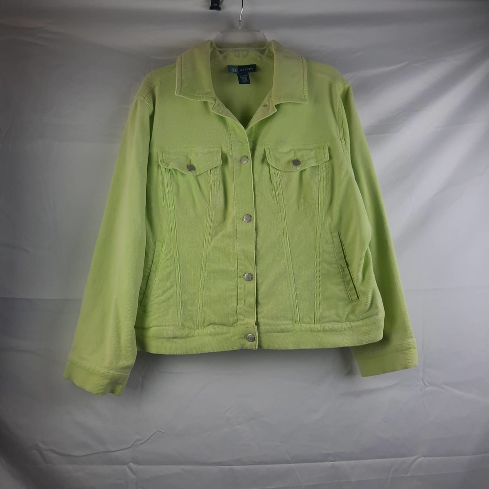 Avenue Blue Light lime green corduroy button front jacket shacket 18/20